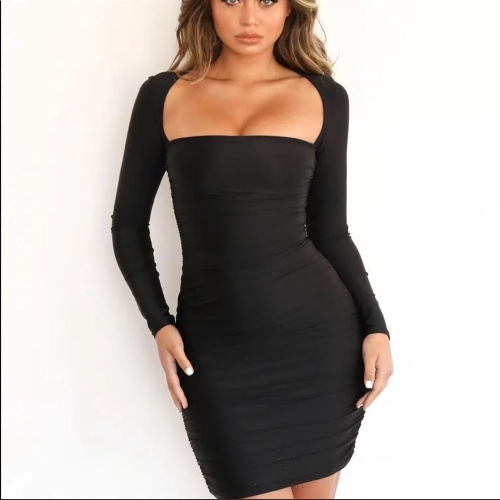🆕 Tiger Mist Black Ruched Bodycon Dress Women’s M